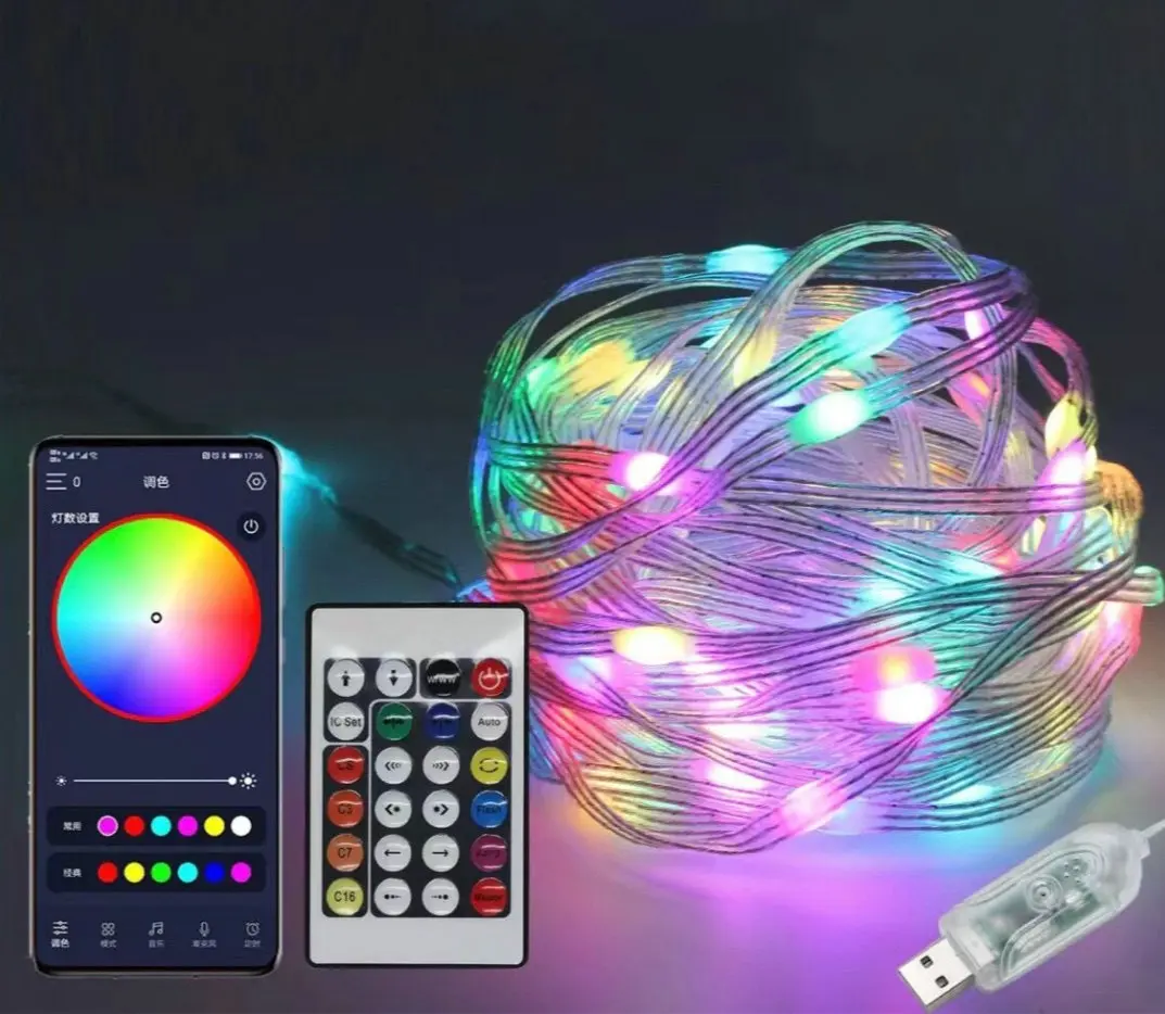 

15m 150Leds Smart Fairy RGB String Light USB Waterproof PVC Wire App Control Color Changing Wedding Christmas Tree Party Decorat