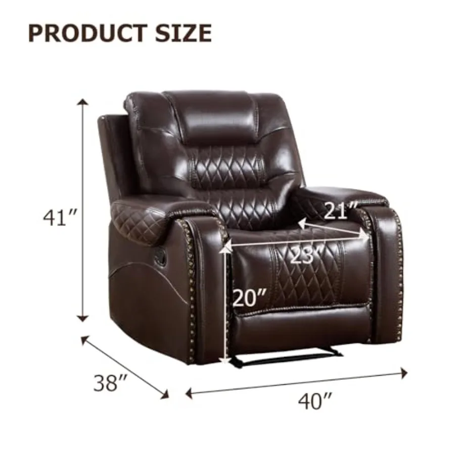 Manual Single Recliner Chair, Breathable Faux Leather Adjustable Lounge Chair for Adults, Overstuffed Single Reclining Sofa, Vi