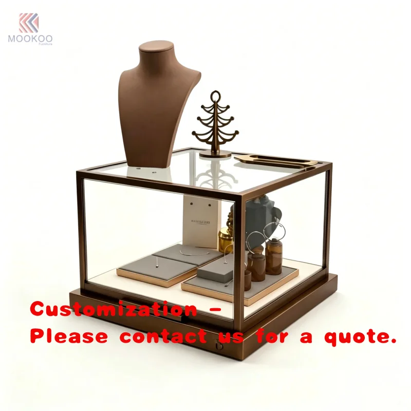 custom.MOOKOO Customizable Modern Metal Glass Jewelry Display Cabinet LED Lighting Easy Assembly Pull-Out Shelf Jewelry Shop