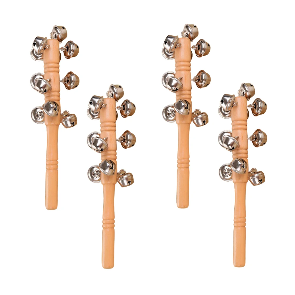

4 Pcs Wooden Hand Bell Rattle for Bayby Bells Handbell Music Toys Shaking Baby Child