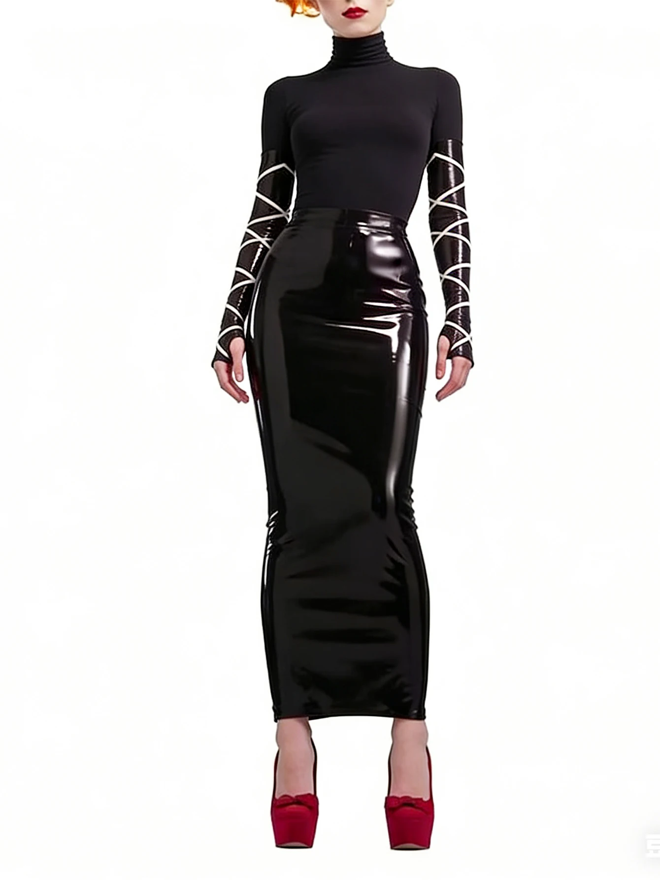 Glossy Faux Leather Back Zipper Open Women Sexy Pencil Skirts Ladies' Fashionable New Style Hem Slit PU Skirt Support Custom
