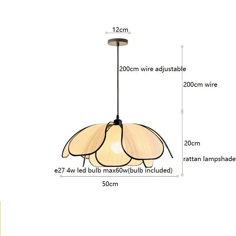 Imagem -02 - Iwhd-rattan Flower Led Pendant Lamp Home Decor Interior Quarto Jantar Sala de Estar Nórdico Moderno Pendurado Luz Edison 50cm