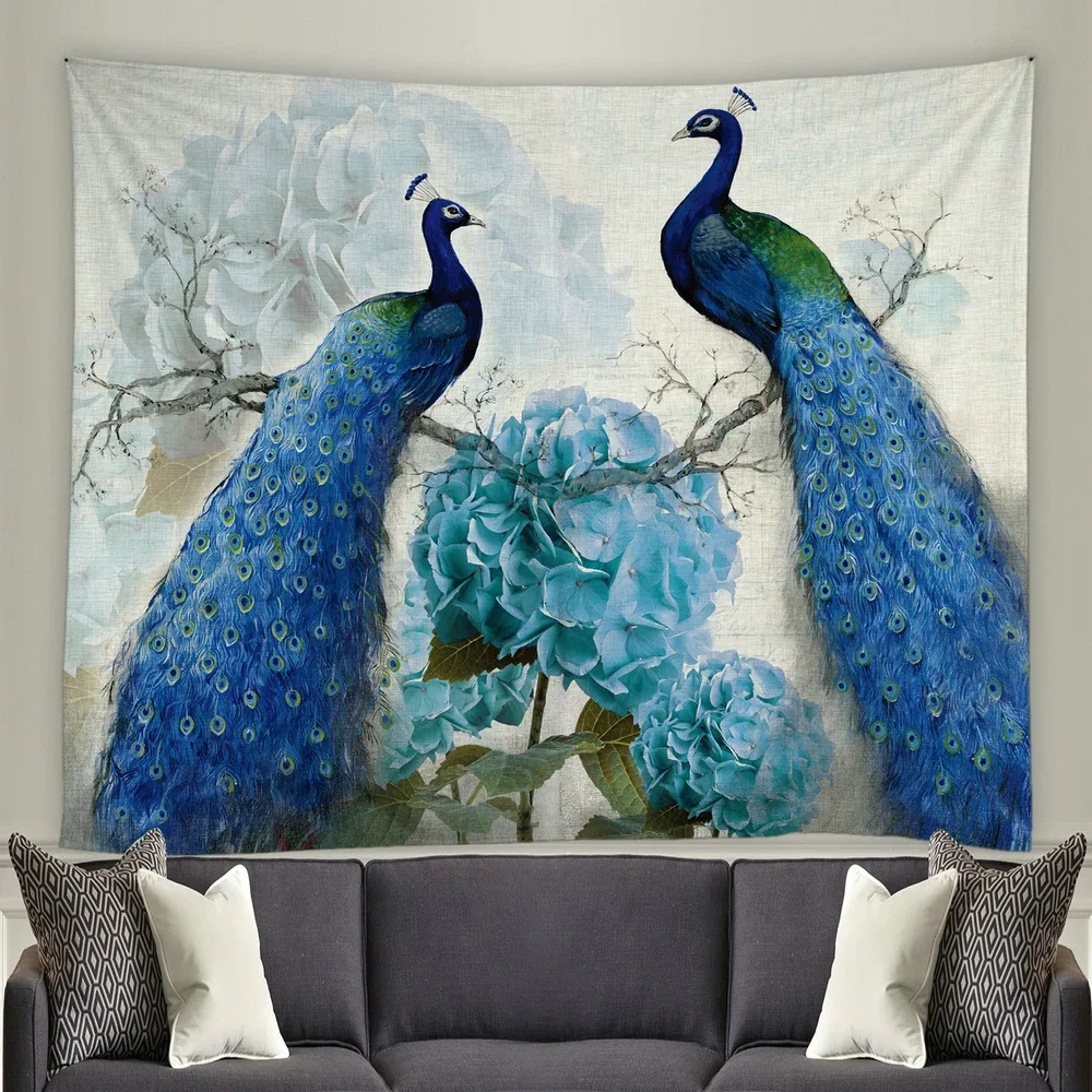 3D Printed Peacocks Birds Tapestry Flower Plant Wall Hanging Hippie Home Decoration Aesthetic for Bedroom Living Room Wall Canva