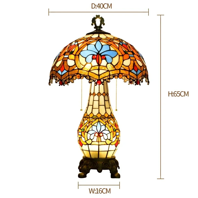 16inch Luxurious Retro Creative Love Baroque Double 2 Light Desk Lamp Stained Glass Vase Tifany Table Lamps