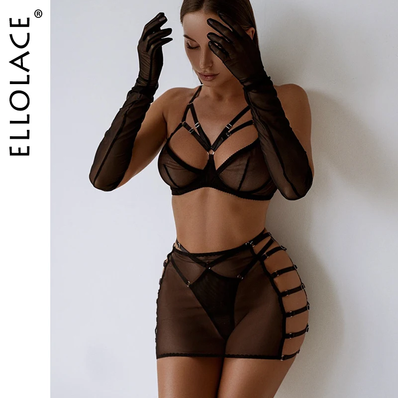 Ellolace Sexy Lingerie For Fine Women Hollow Sensual Onlyfans Underwear Transparent Bra Erotic Outfits Sheer See-Through Uniform