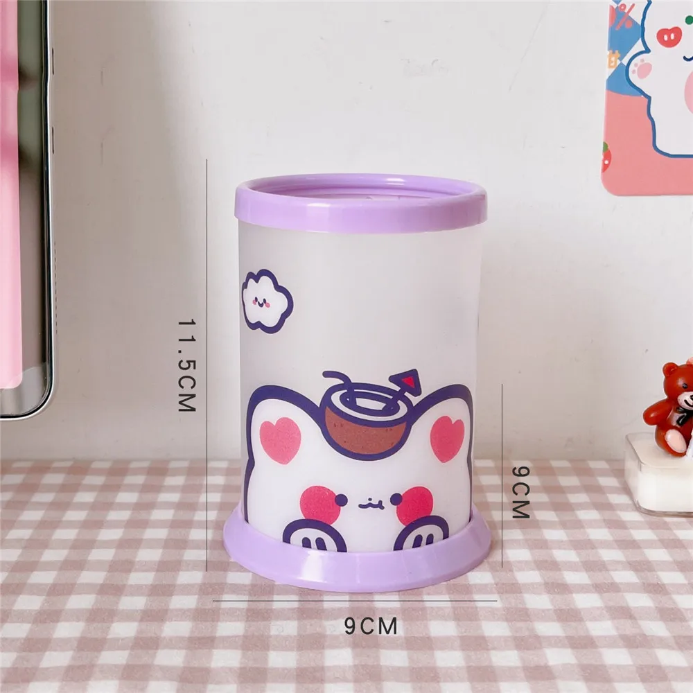 Creative Transparent Foldable Plastic Pen Holder Diy Cartoon Transparent Round Pen Holder Student Desktop Storage Container