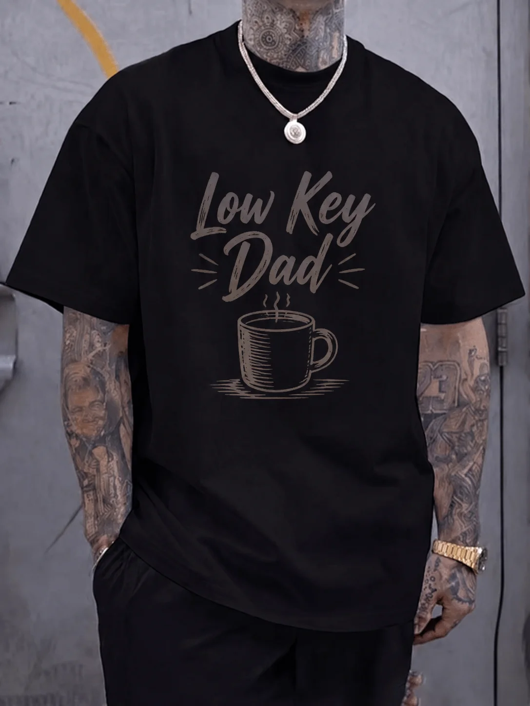 

Men Graphic Tee Short Sleeve Loose Fit Low Key Dad Coffee Mug Vintage Sketch Print Streetwear Casual Outdoor Daily Wear Soft