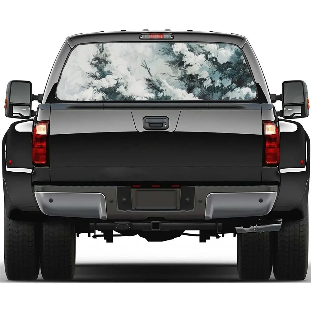 

Frosty Pine in Winter Scene Car Rear Window Vinyl Wraps, Waterproof Self-adhesive Car Vinyl Wraps, Surface Protection, Personali