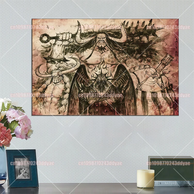 Une pièce Luffy Zoro Trafalgar Law Kaido grande maman rétro affiche créative HD toile peinture murale décorative cadeau d'art pour enfants