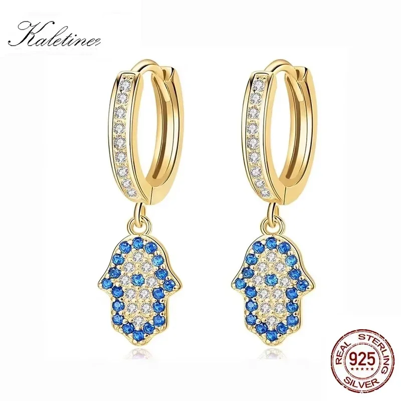KALETINE Handa Hand Evil Eye Bracelet 925 Sterling Silver Drop Earrings for Women Lucky  Earring Zircon Turkish Luxury Jewelry