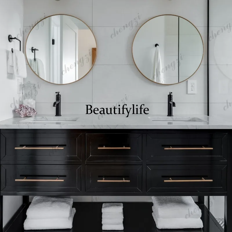 American bathroom cabinet with double basin, French bathroom washbasin, washbasin cabinet, ceramic basin