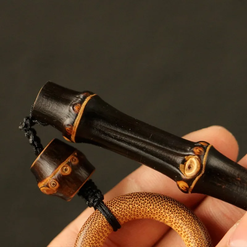 Handmade Natural Purple Bamboo Whip Handle Carving Bamboo Small Pendant Decor Artisan Unique Gift Collectible Artwork Piece Box