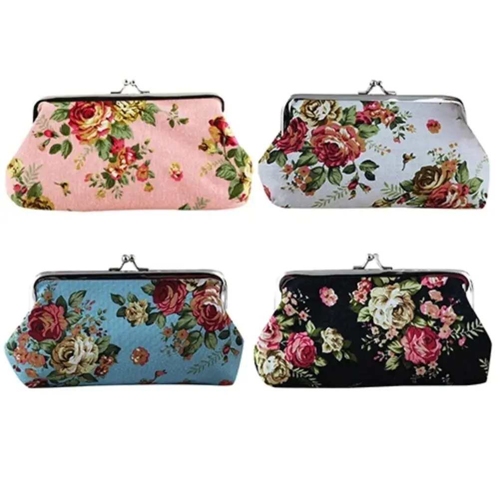 

Fashion Retro Long Kiss Lock Wallet Floral Vintage Flower Coin Purse Small Wallet Credit Card Holder Money Clutch Bag Daily