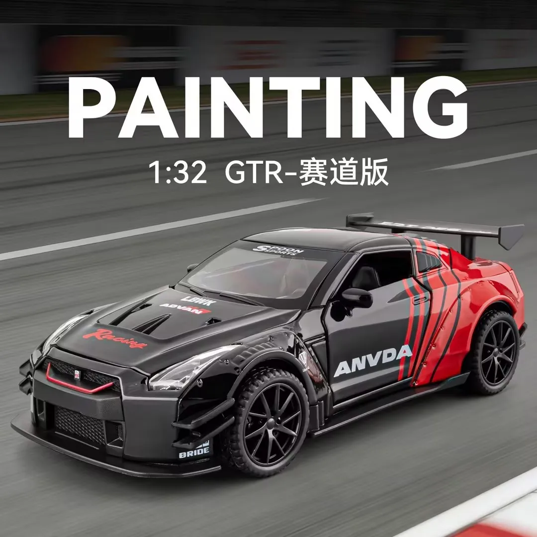 1:32 GTR Alloy Diecast Model Car Toys gift，Sound&Light Doors Opened Exquisite Body Pull Back Collection Supercars