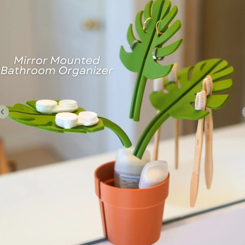 Mirror Leaf Turtle Back Bamboo Simulation Plant Bathroom Storage Box/ Toothbrush and Toothpaste Rack/ Home Decoration