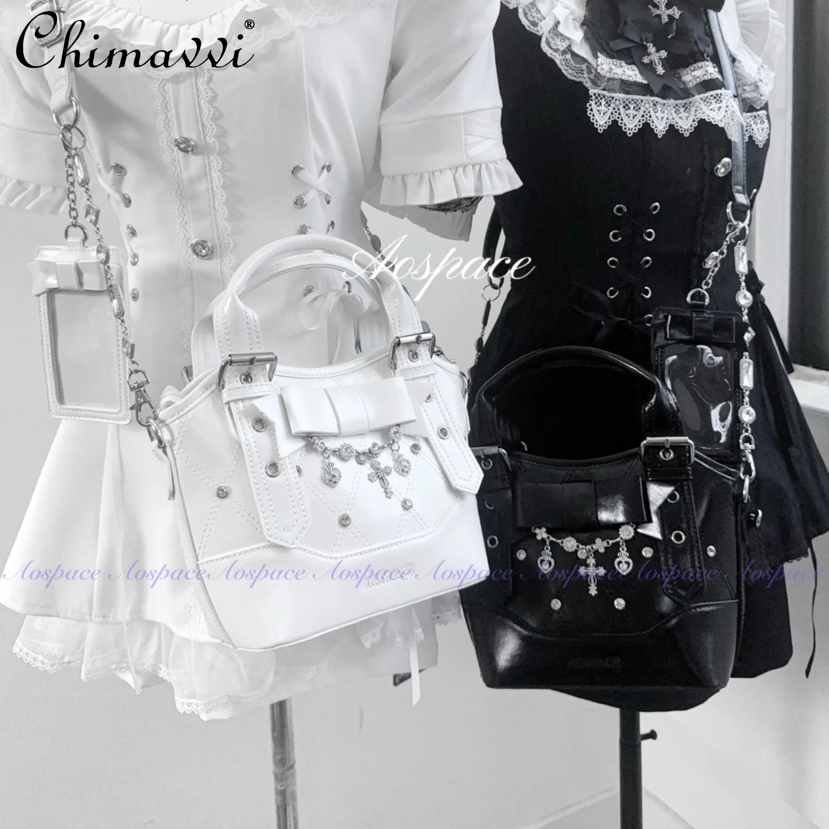 

Original Japanese Diamond Pattern Bowknot Handbag Girls Women Mass-Produced Buckle Black and White Crossbody Tote Shoulder Bag