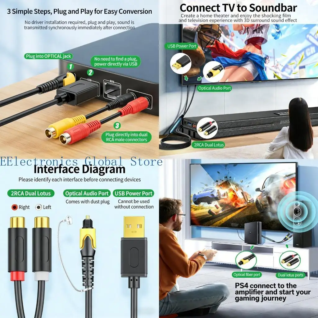 462B Premium Glass Fiber To double Pin Connecting Cord For Home Theater System And Sound Devices