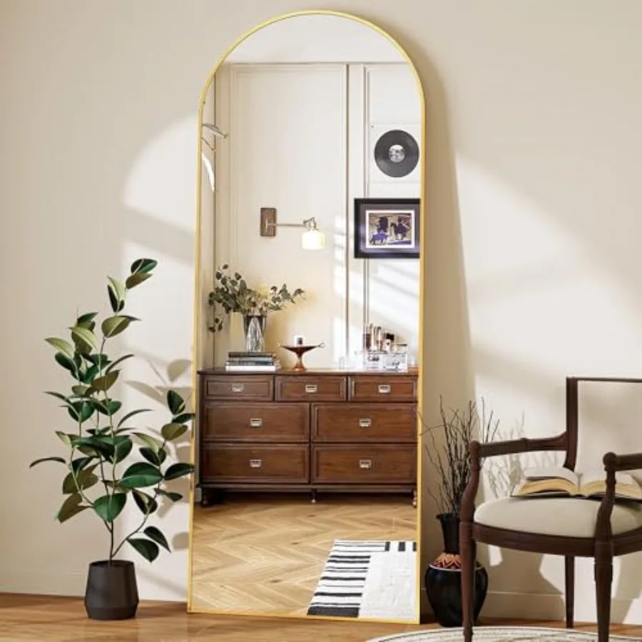 

56" x 21" Arch Full Length Mirror - Floor Full Body Mirror with Aluminum Frame - Standing Leaning or Hanging for Bedroom Living