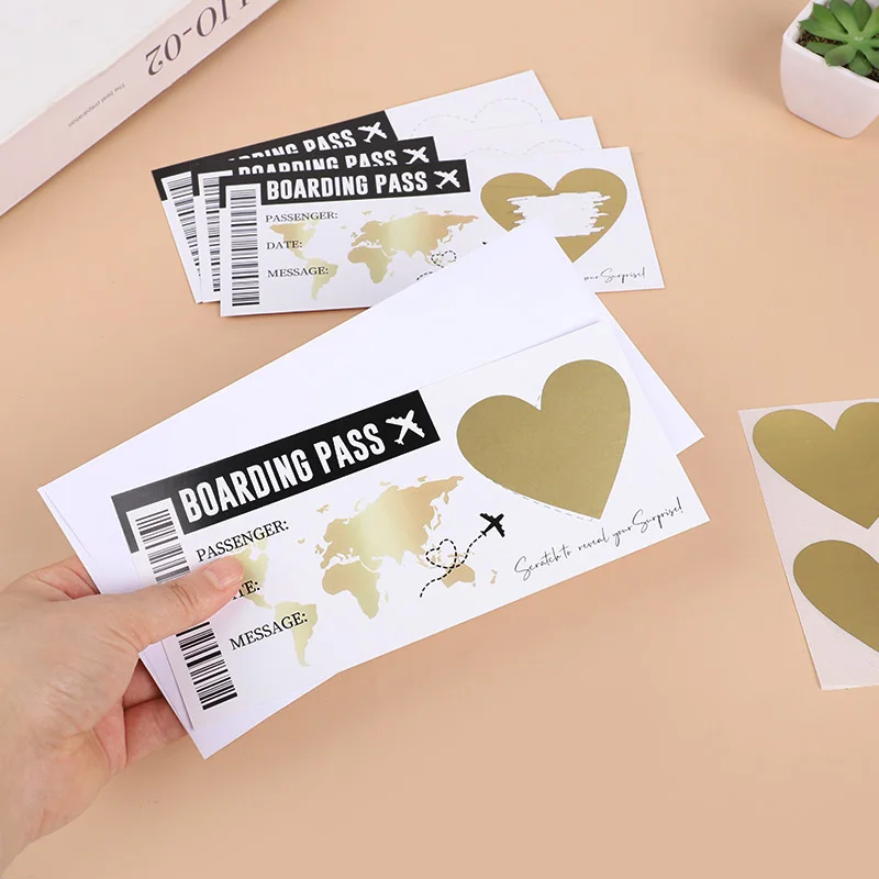 5Sheets Boarding Pass Scratch Off Game Card with Envelope DIY Surprise Gift for Wedding Birthday Party Christmas Travel Tickets view 3