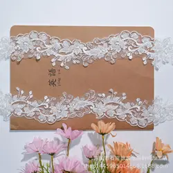 5 Yards 6cm wide Ivory Sequin Beaed Cording Fabric Flower Venise Venice Mesh Lace Trim Applique Sewing Craft for Wedding Dec.