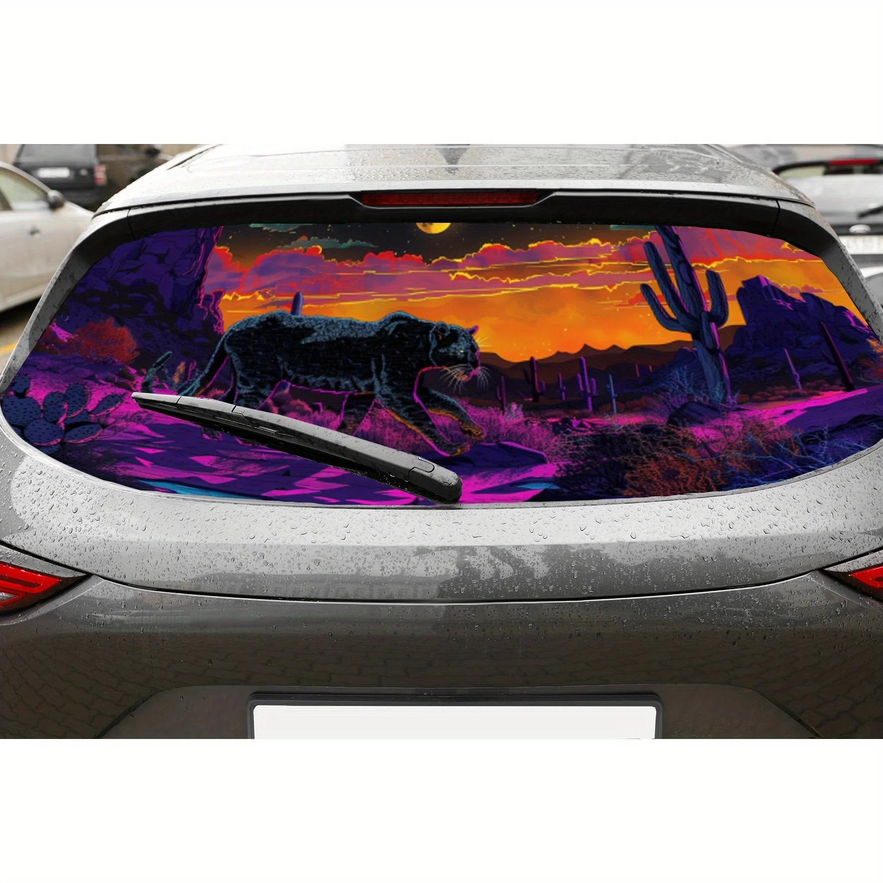 

Moonlit Desert с черной пантерой, виниловые обертывания на заднее окно автомобиля, водонепроницаемые самоклеящиеся автомобильные виниловые обертывания, защита поверхности, за