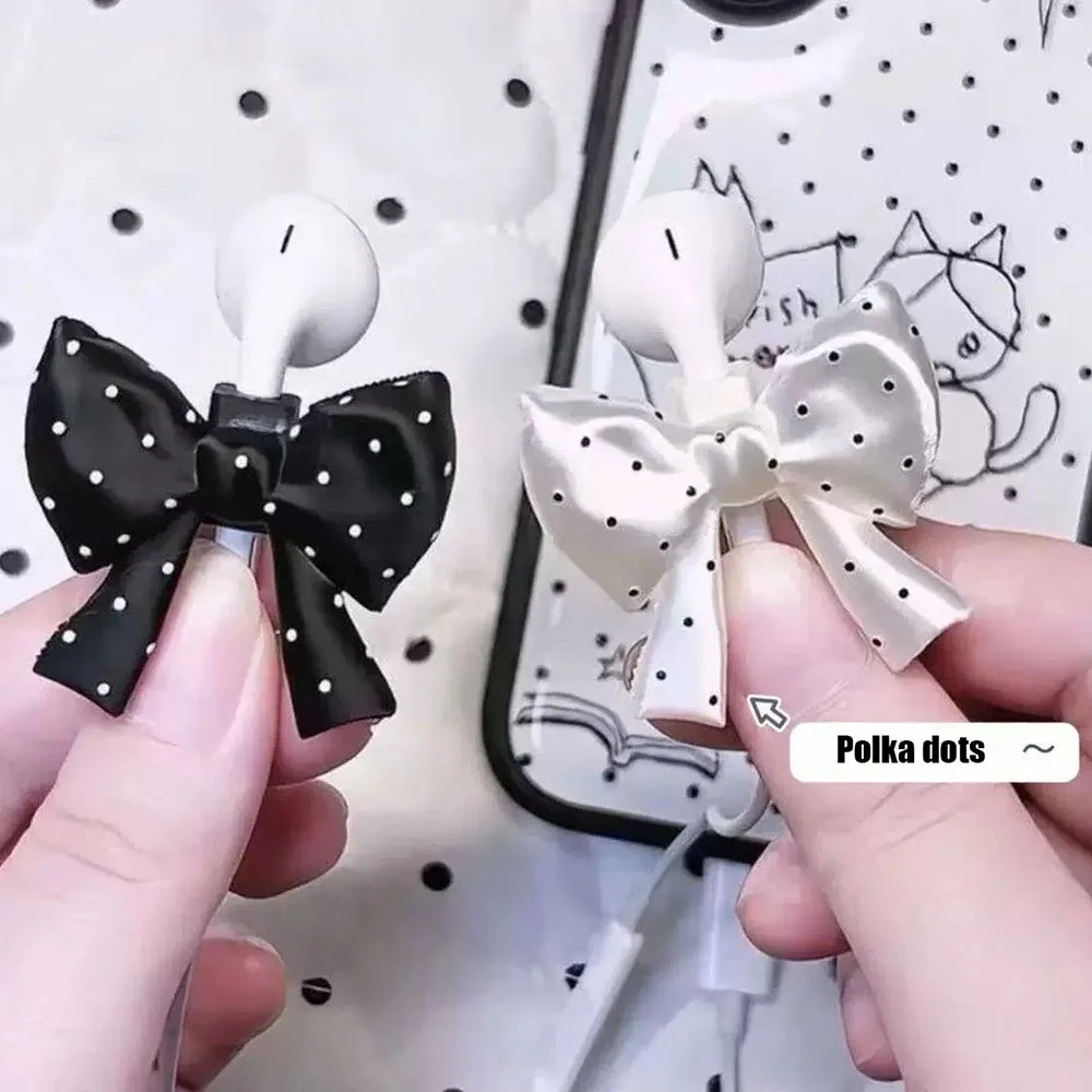 Satin Ribbon Bow Earphone Ornament Sweet Lace Bow Decor For Wired Semi‑in‑ear Earphones DIY Earbud Accessories Girls Decoration