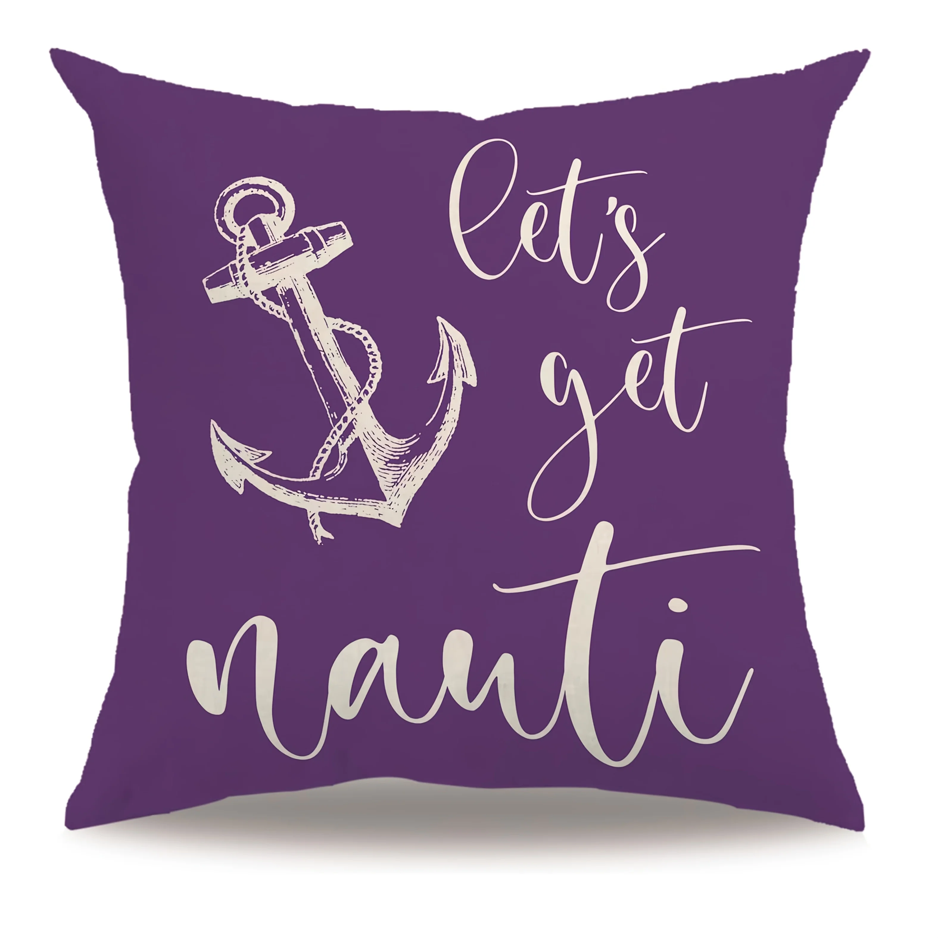 1pc, Linen Beach Theme Pillowcase Purple Let's Get Nauti Coastal Trim Cushion Cover Marine Summer Home Decor Pillowcase for Sofa Patio Sofa,Single Sided Printing, No Pillow Core