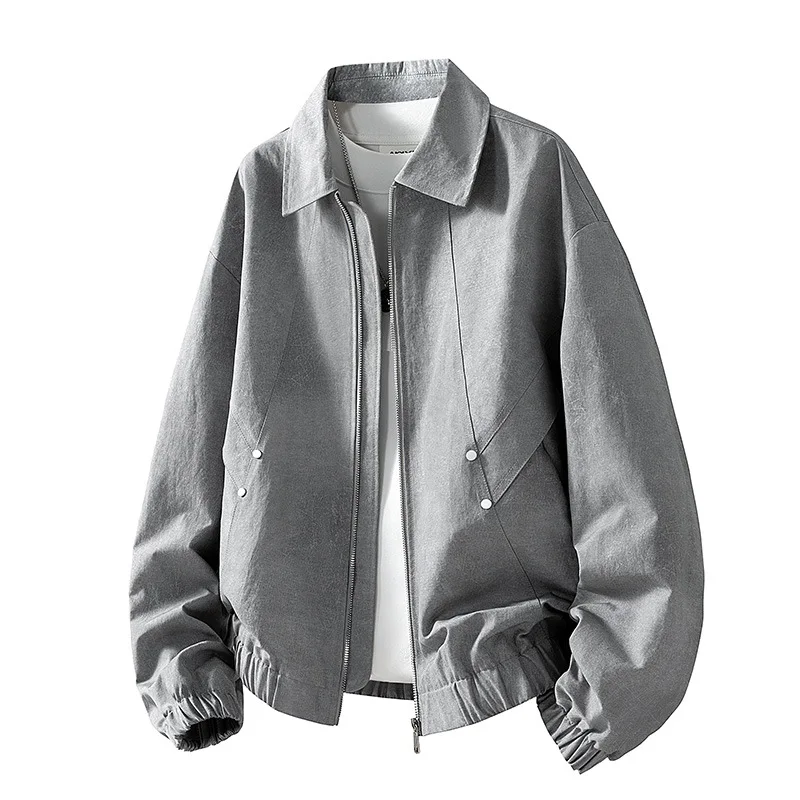 

Man Autumn Bomber Jacket Vintage Solid Turn Down Collar Long Sleeve Male Outerwear Streetwear Versatile Breathable Men Coat