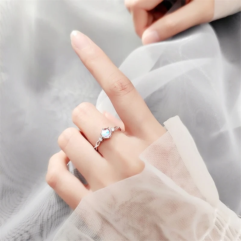 Sole Memory Natural Moonstone Cool Cute Couple Ring Romantic 925 Sterling Silver Fine Female Resizable Opening Rings RI456