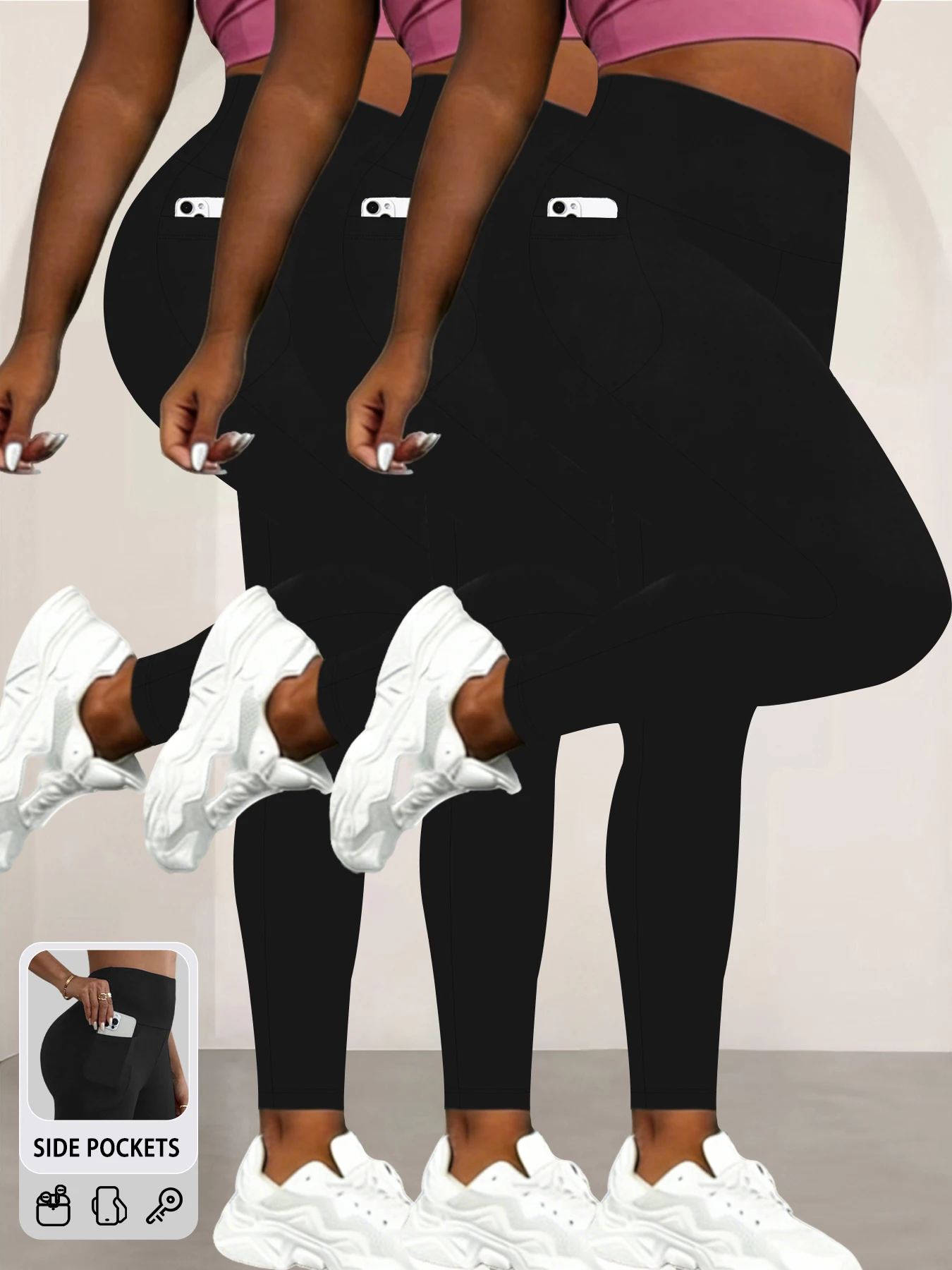 

Комплект из 3 супермягких спортивных леггинсов с карманами для женщин, узкие брюки с высокой талией для тренировок, йоги, бега.