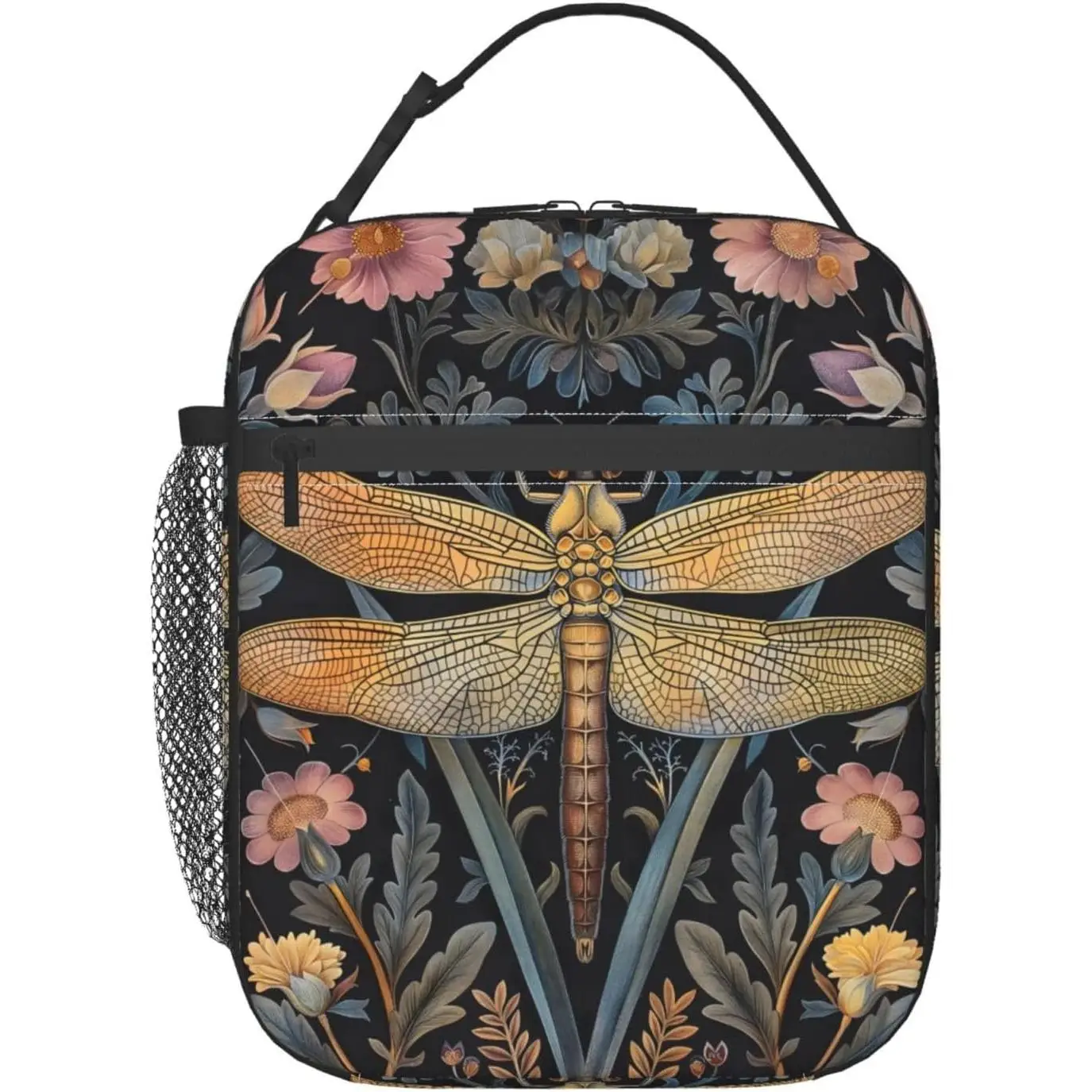 

Floral Dragonfly Lunch Box for Women Men Insulated Lunch Box, Reusable Lunch Bag for Office Work Picnic Travel