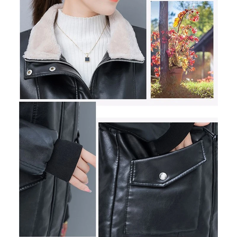 세련된 캐주얼 가죽 트렌치 코트 자켓 오버 코트 여성 플러스 벨벳 Thicke 따뜻한 파카 겨울 코트 새로운 느슨한 레이스 업 자전거 의류