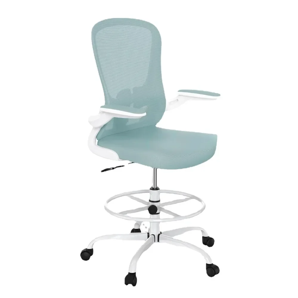 

Drafting Chair, Tall Office Chair with Flip-up Armrests Ergonomic Computer Standing Desk Chair, with Adjustable Footrest Ring