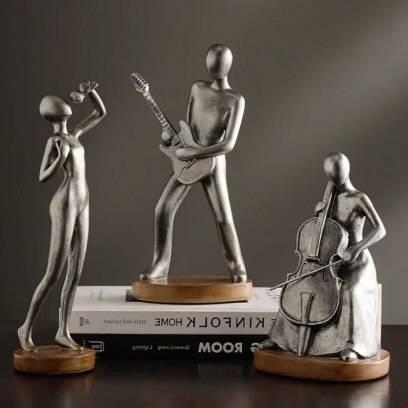 Resin Handicrafts Realistic Figure Sculpture Abstract Musician Cellist Cello Guitar Guitarist Figurines Home Decoration