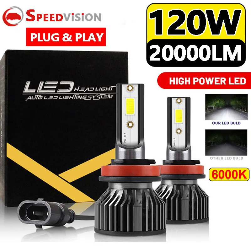 

H4 H7 LED Car Headlight Bulb CANBUS 20000LM 120W CSP H1 H8 H9 H11 9005 HB3 9006 HB4 fog Vehicle Auto 6000K LED Lights Turbo Lamp