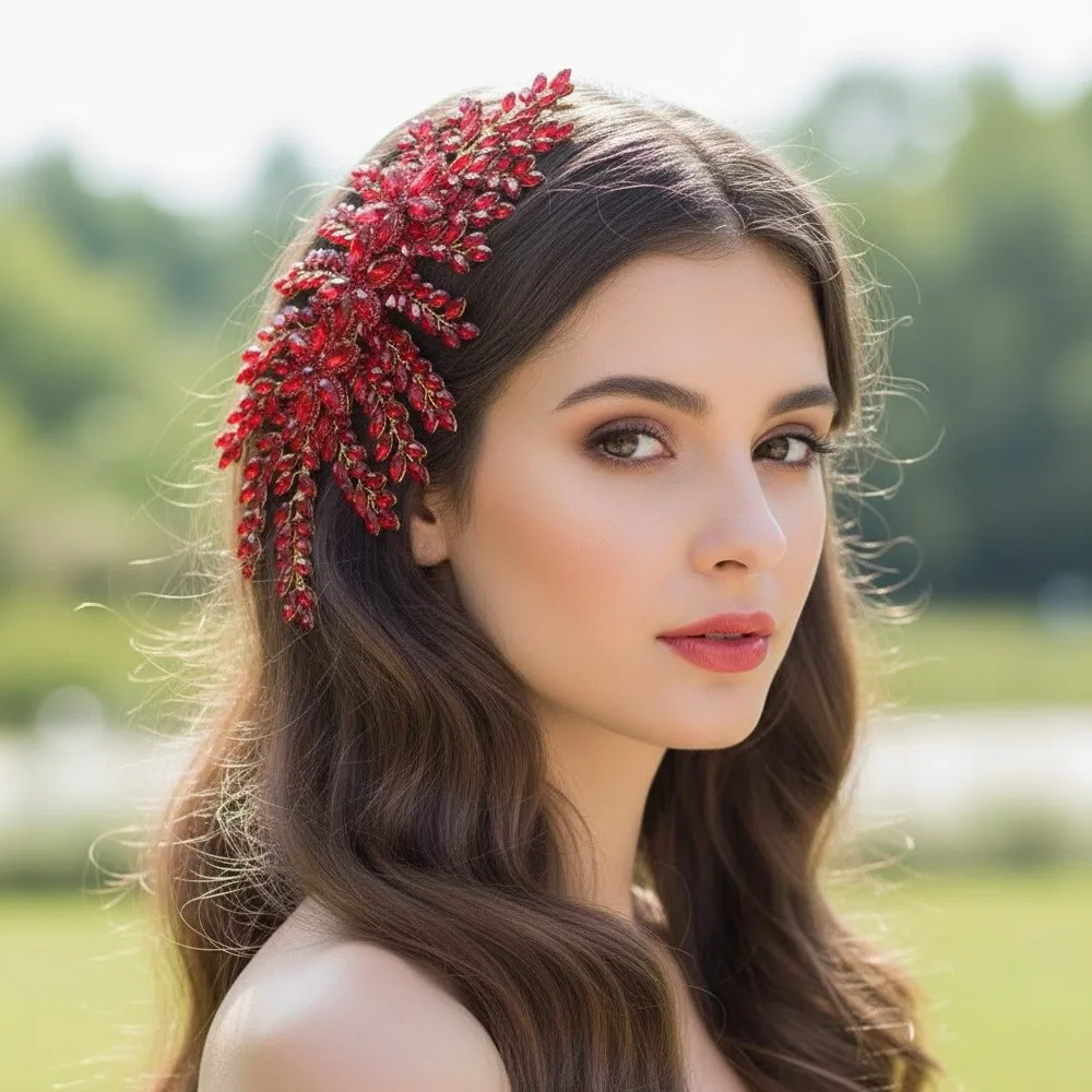 

Elegant Wedding Headband Handmade Leaf Design Bride Crown Tiaras Rhinestone Flower Sparkling Rhinestone Headpieces