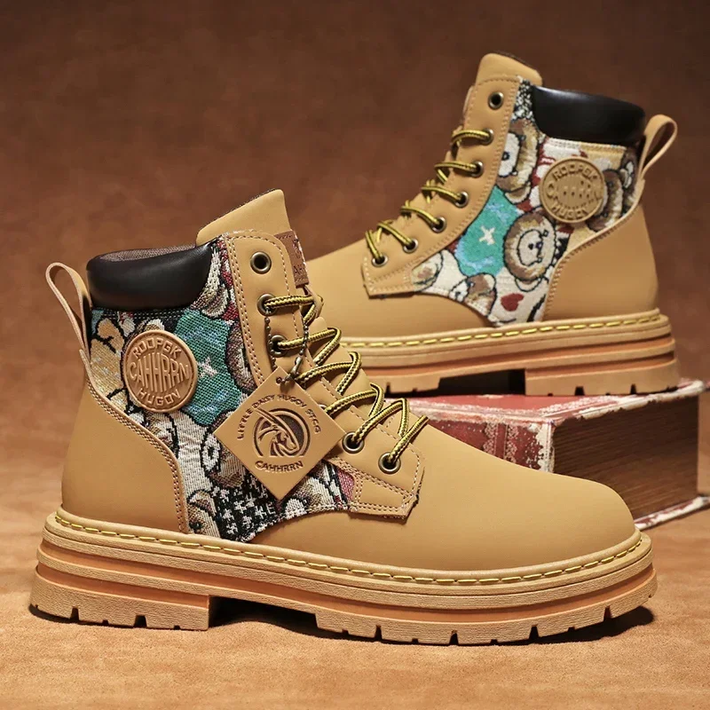 

Новые мужские высокие ботинки 2024, модные повседневные мотоциклетные ботинки, уличные теплые мужские рабочие ботинки, нескользящая обувь на платформе, Botas Para Hombre