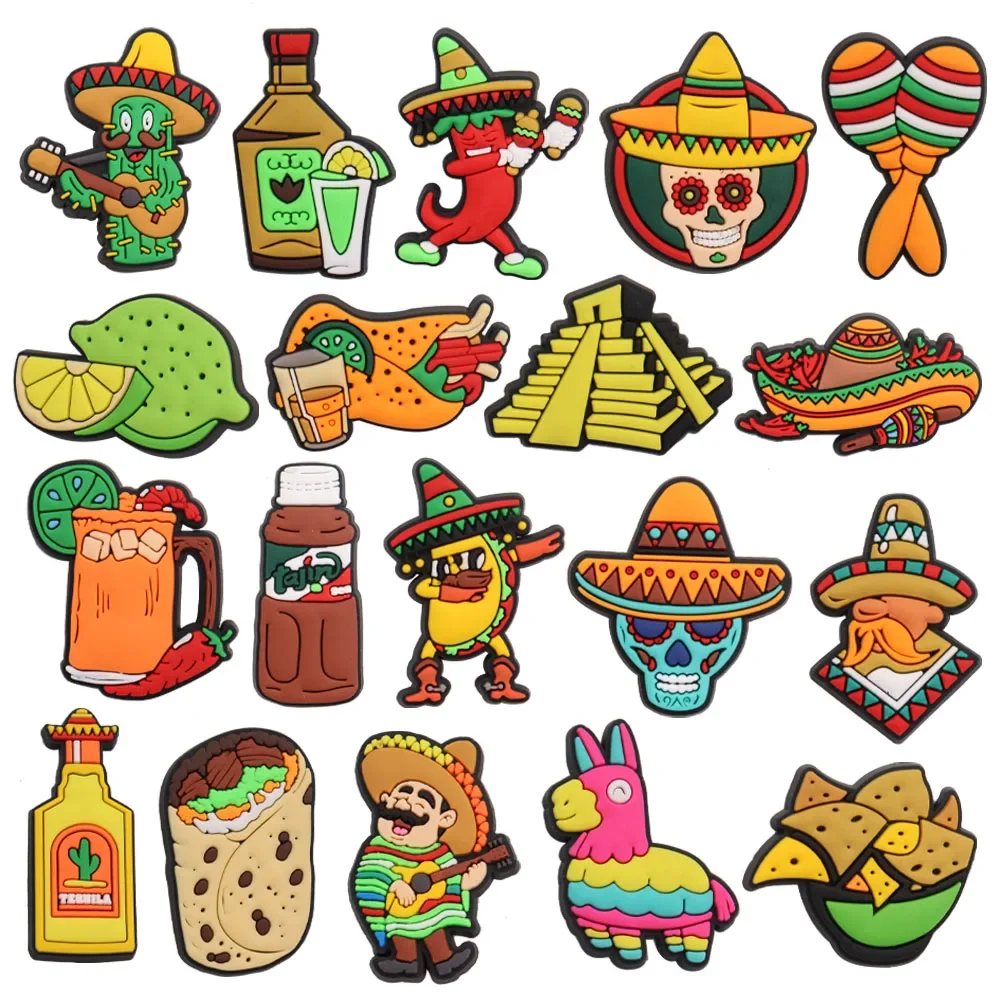 

19Pcs Lemon Taco Mexico PVC Slippers Charms Backpack Accessories Pepper Nacho Adult Shoes Buckle DIY Holiday Gift