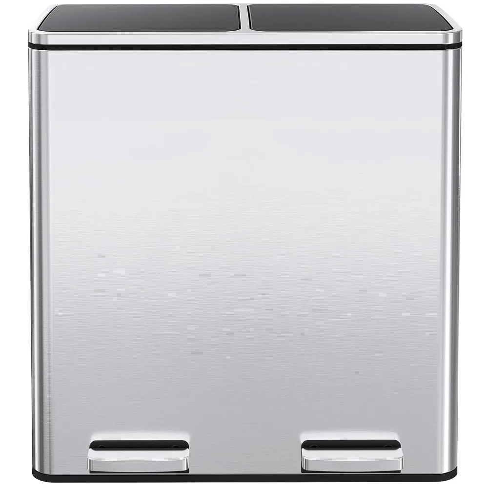 

60L(16 Gal) Dual Trash Can, Stainless Steel Kitchen Garbage Can, Double Compartment Classified Rubbish Bin, Recycle Dustbin w/P
