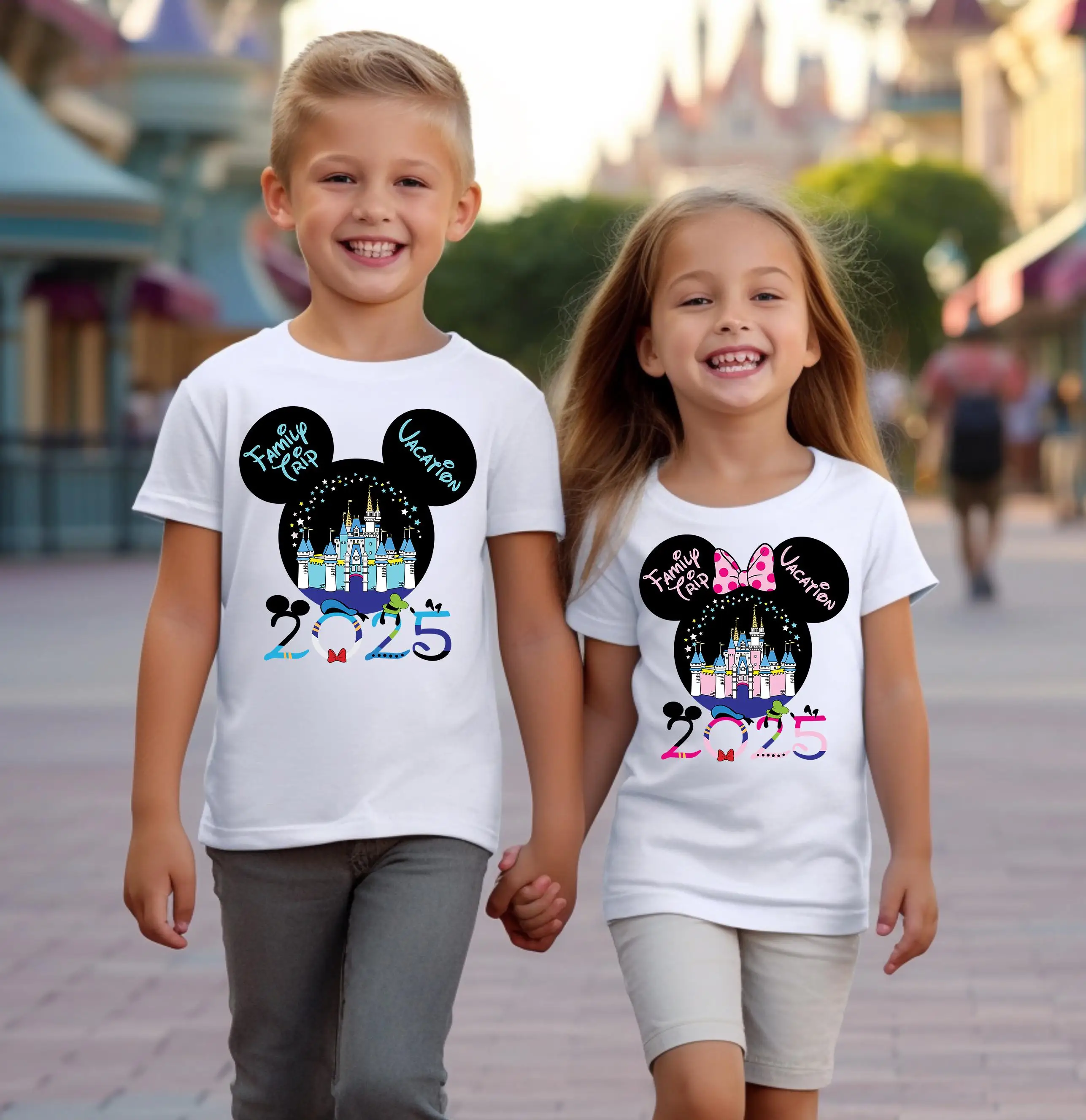 

Disney Mickey Minnie T-Shirt! Mens Womens and Kids White Tops Tees Personlise Disneyland Disneyworld Shirt Tee Custom Year
