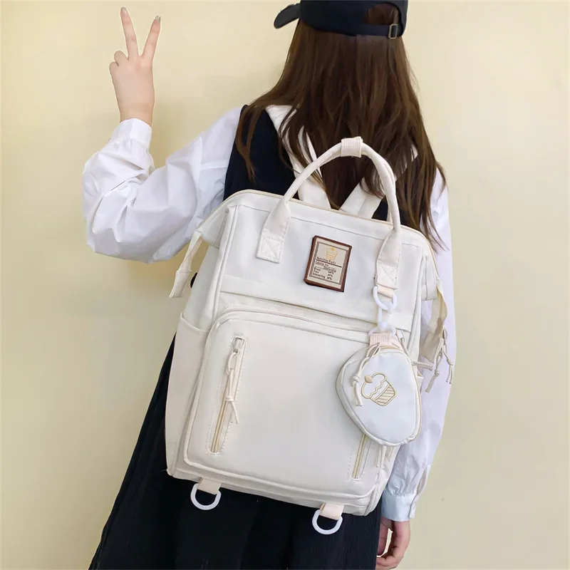 

New Solid Color Nylon Backpack for Women Men Simple School Bag for Teenage Girl Shoulder Travel Bag with Purse School Backpack