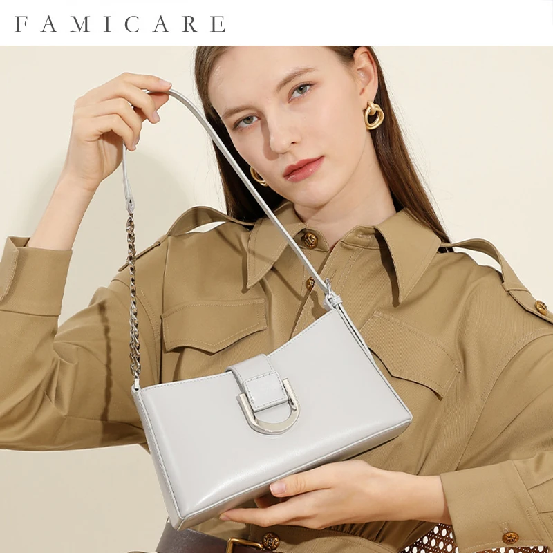 

2025 Spring Cowhide Split Leather Ladies Handbag Women Armpit Commuting Crossbody Girls Daily Single Shoulder French Stick Bag