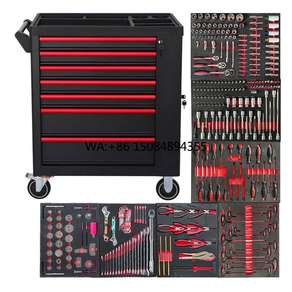 

Professional 7-Drawer Heavy Duty Tool Cabinet Trolley 322pcs Car Repair Tool Set Customizable OEM Rolling Workshop Toolbox for