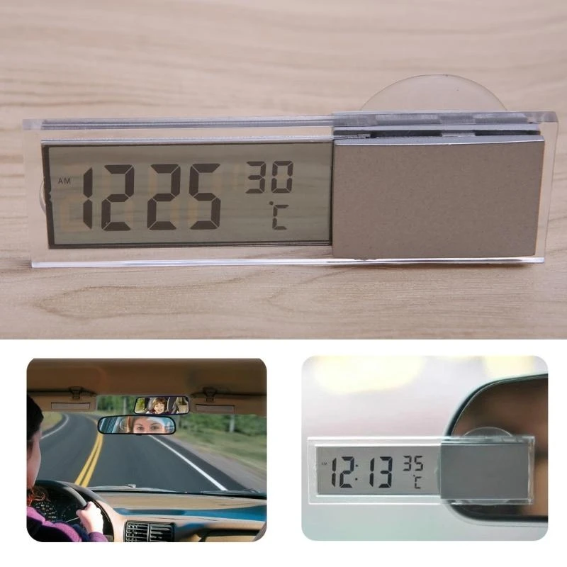 E06B Mini 2 en 1 LCD Reloj camión automóvil auto digital + termómetro para w/taza succión