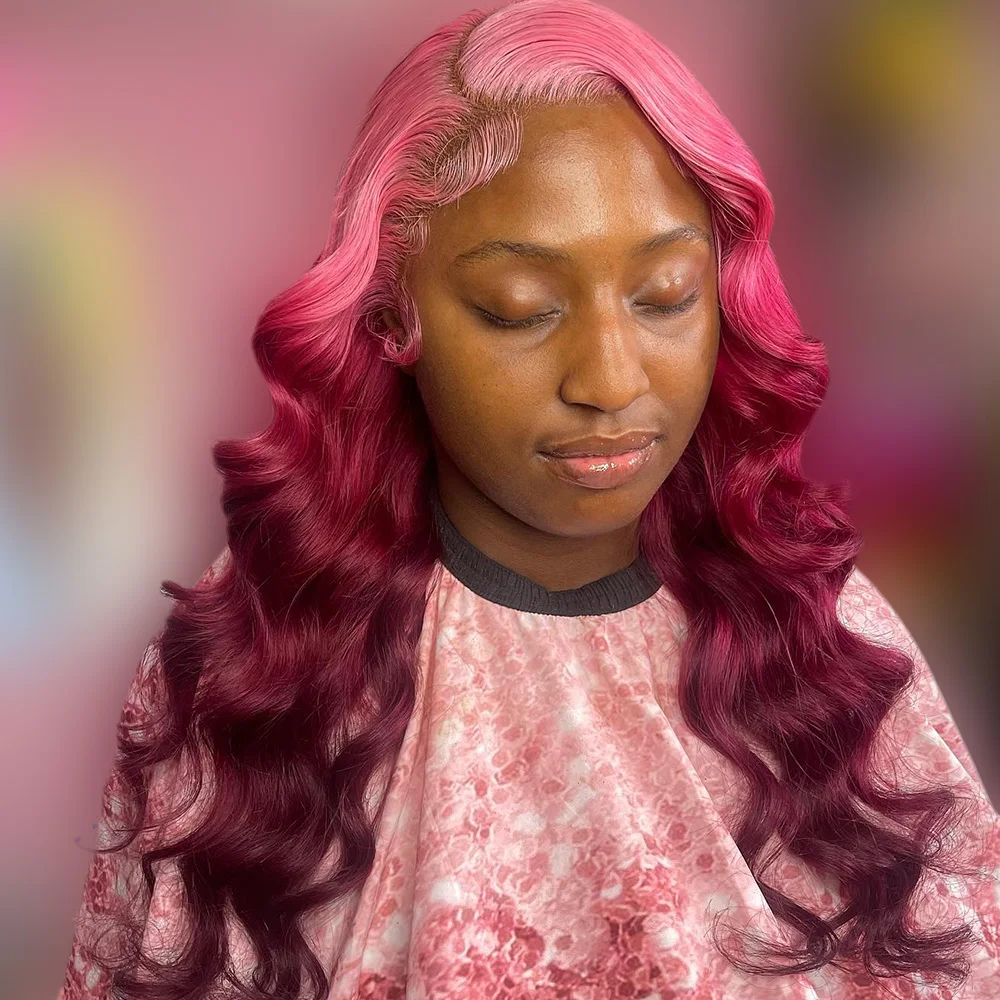 13X6 الدانتيل أمامي باروكة من شعر طبيعي أومبير بورجوندي الجسم موجة الوردي 613 الملونة البرازيلي 13X4 الدانتيل الشفاف شعر مستعار أمامي للنساء