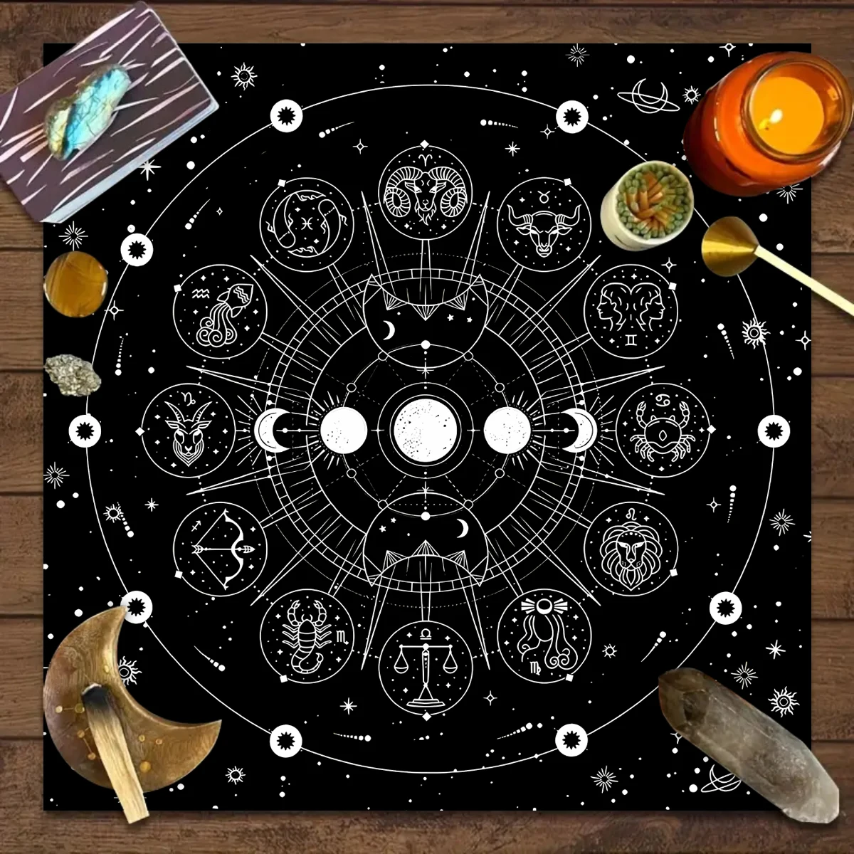 VIKAMA Table Cloth Table Cover vintage card slot grid mat witchy altar decor Home Decor Dining Room Bohemian Occult Mystical