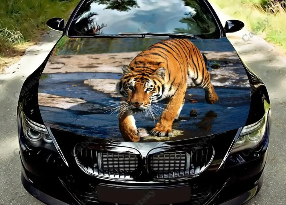 Fierce Tiger Animal Car Hood Vinyl Stickers Wrap Cover Vinyl Film Engine Decals Custom Auto Accessories Decoration Protect Gift