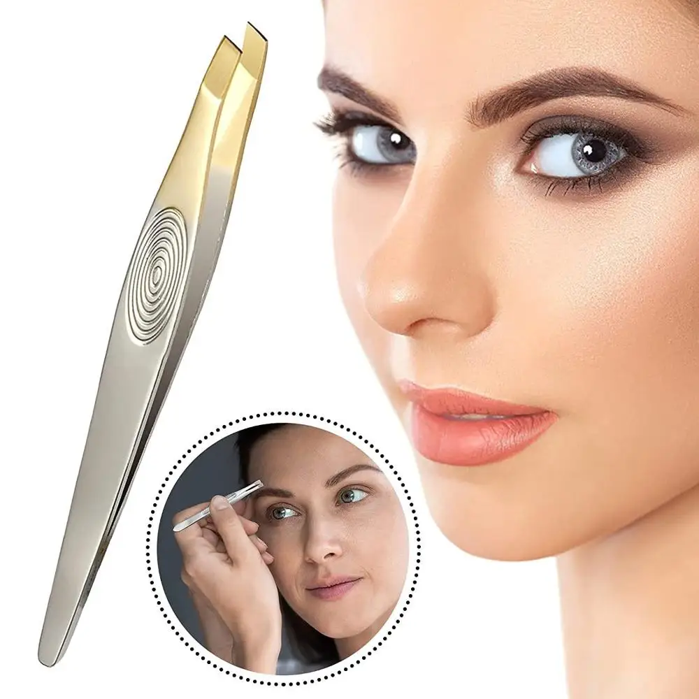 Polished Multipurpose Slant/Tip/Flat Plucking Eyebrows Beards Tool Ingrown Hair Removal Eyebrow Tweezers