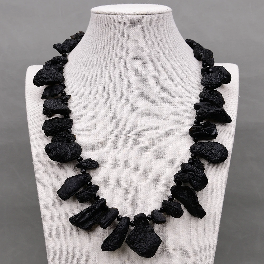 GG 22'' Natural Black Meteorite Top Drilled Stone Point Rough Fancy Gems Crystal Chokers Necklace Handmade Party Gifts