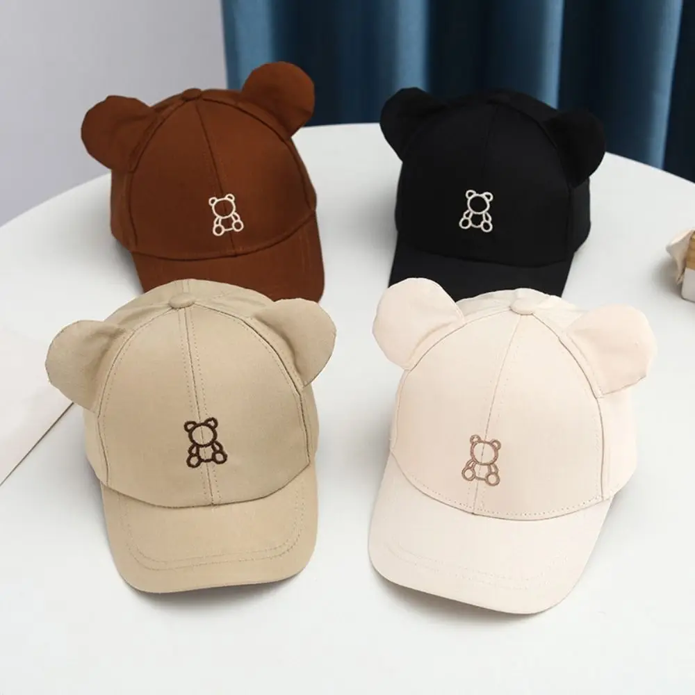 

Simple Cartoon Bear Baby Baseball Hat Adjustable Soft Toddler Peaked Cap INS with Ears Baby Sun Visor Hat Travel